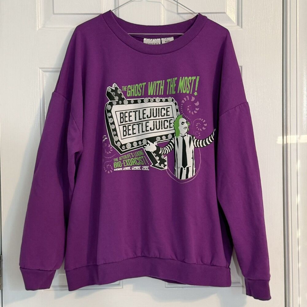 Beetlejuice Ghost With The Most Purple Double Sided Crewneck Sweatshirt XXXL